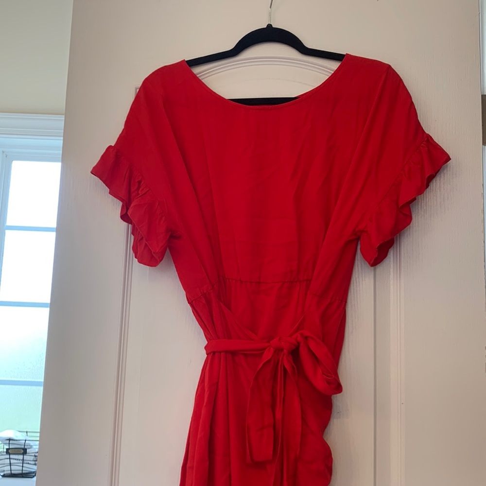 Red ruffle wrap dress